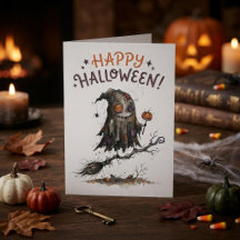 Schattig Halloween-monster op bezemsteel