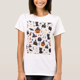Schattig Halloween Naadloos Patroon met Zwarte Kat T-shirt