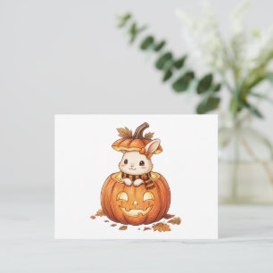 Schattig Halloween Pompoen Konijn - Knus Herfst Ko Uitnodiging Briefkaart