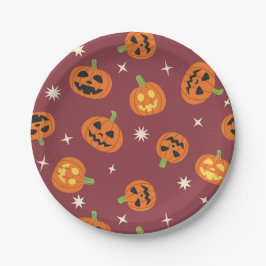 Schattig Halloween pompoenpatroon donkerrood Papieren Bordje