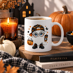 Schattig Halloween-spook met koffie en pompoen Koffiemok