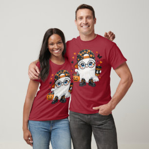 Schattig Halloween spook met koffie en pompoen T-shirt