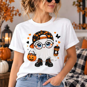 Schattig Halloween-spook met koffie en pompoen T-shirt