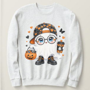 Schattig Halloween-spook met koffie en pompoen Trui