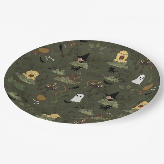 Schattig Halloween spookbos patroon Papieren Bordje (Gekanteld)
