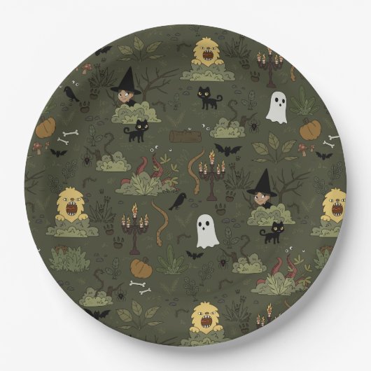 Schattig Halloween spookbos patroon Papieren Bordje (Voorkant)