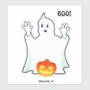 Schattig Halloween spookje en pompoen Sticker