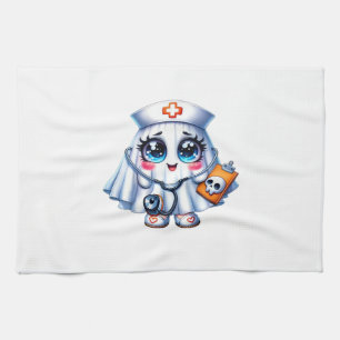 Schattig Halloween spookje in een verpleegstersuni Theedoek
