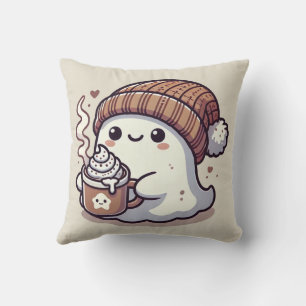 Schattig Halloween-spookje in herfstmuts en warme Kussen