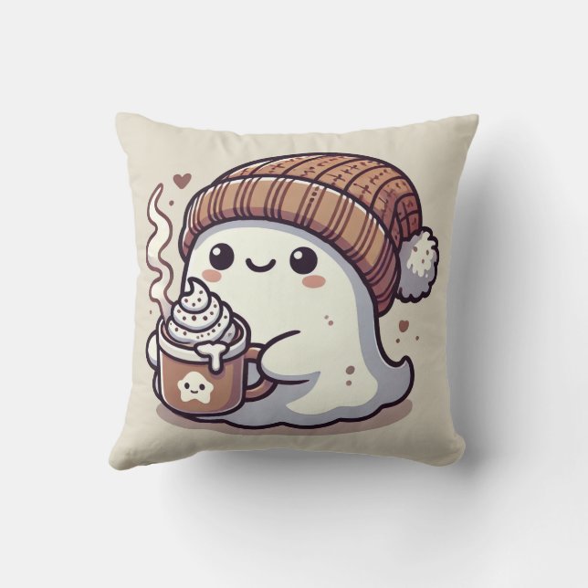 Schattig Halloween-spookje in herfstmutss en warme Kussen (Achterkant)