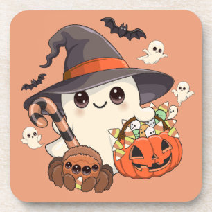 Schattig Halloween-spookje in Kawaii-stijl Bier Onderzetter