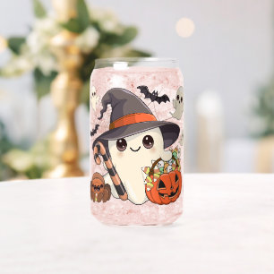 Schattig Halloween-spookje in Kawaii-stijl Blikvorm Glas