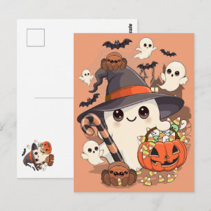 Schattig Halloween-spookje in Kawaii-stijl Briefkaart