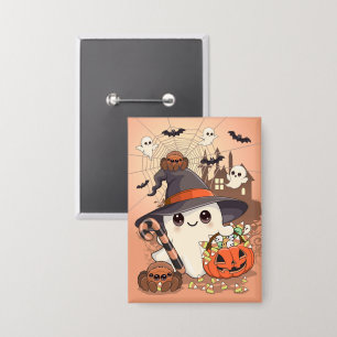 Schattig Halloween-spookje in Kawaii-stijl Button