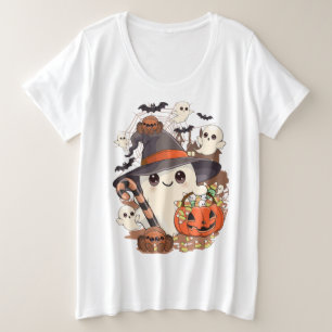 Schattig Halloween-spookje in Kawaii-stijl Grote Maat T-shirt