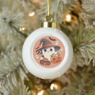 Schattig Halloween-spookje in Kawaii-stijl Keramische Bal Ornament