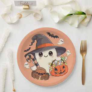Schattig Halloween-spookje in Kawaii-stijl Papieren Bordje