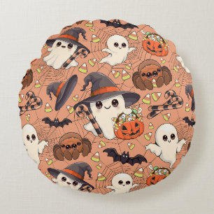 Schattig Halloween-spookje in Kawaii-stijl Rond Kussen