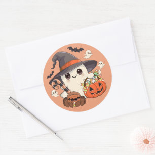 Schattig Halloween-spookje in Kawaii-stijl Ronde Sticker