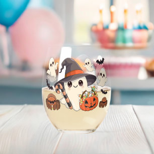 Schattig Halloween-spookje in Kawaii-stijl Wijnglas Zonder Voet