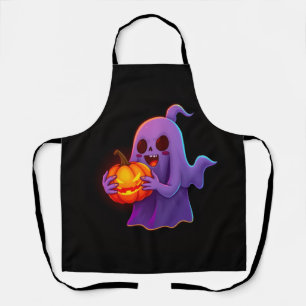 Schattig Halloween-spookje met gloeiende pompoen Schort