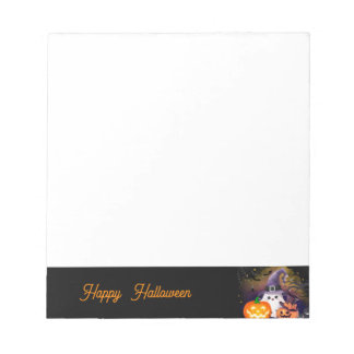 Schattig Halloween-spookje met heksenhoed en pompo Notitieblok