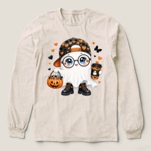 Schattig Halloween-spookje met koffie en pompoen Tri-Blend Shirt