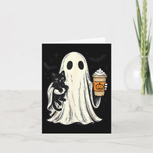 Schattig Halloween-spookje met zwarte kat herfst k Kaart
