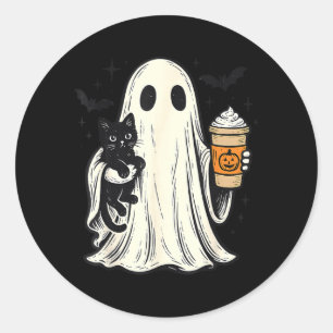 Schattig Halloween-spookje met zwarte kat herfst k Ronde Sticker