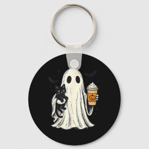 Schattig Halloween-spookje met zwarte kat herfst k Sleutelhanger