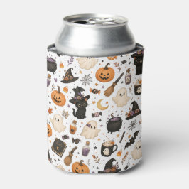 Schattig Halloween-waterverfpatroon met zwarte kat Blikjeskoeler