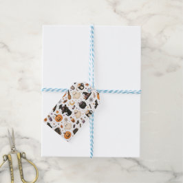Schattig Halloween-waterverfpatroon met zwarte kat Cadeaulabel