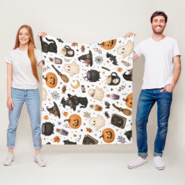 Schattig Halloween-waterverfpatroon met zwarte kat Fleece Deken