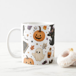 Schattig Halloween-waterverfpatroon met zwarte kat Koffiemok