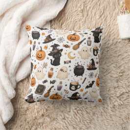 Schattig Halloween-waterverfpatroon met zwarte kat Kussen