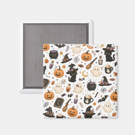 Schattig Halloween-waterverfpatroon met zwarte kat Magneet