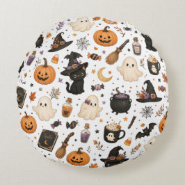 Schattig Halloween-waterverfpatroon met zwarte kat Rond Kussen