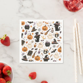 Schattig Halloween-waterverfpatroon met zwarte kat Servet
