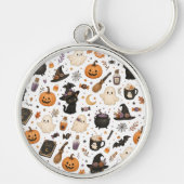 Schattig Halloween-waterverfpatroon met zwarte kat Sleutelhanger (Voorkant)
