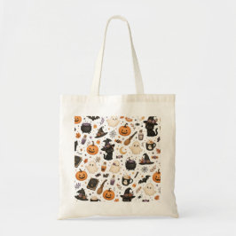 Schattig Halloween-waterverfpatroon met zwarte kat Tote Bag