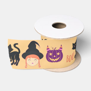 Schattig Halloween Zwarte Kat Heks en Pompoen Patr Satijnen Lint