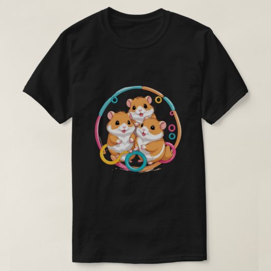 Schattig Hamster Trio in Kleurrijke Ringen T-shirt (Design voorkant)