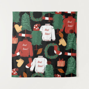 Schattig handgetekend naadloos patroon met Kerstmi Wandkleed