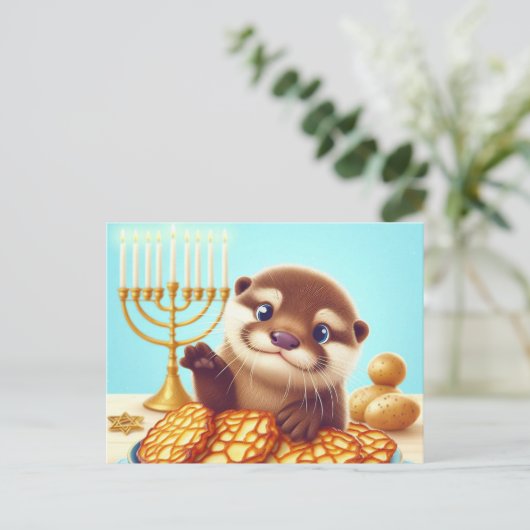 Schattig Hanukkah Otter Briefkaart (Staand voorkant)