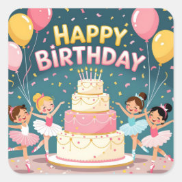 Schattig Happy Birthday ballerina thema Vierkante Sticker