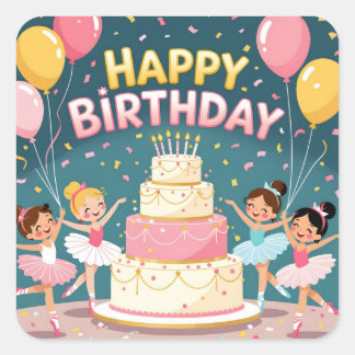 Schattig Happy Birthday ballerina thema Vierkante Sticker