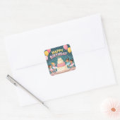 Schattig Happy Birthday ballerina thema Vierkante Sticker (Envelop)