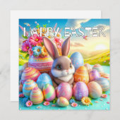 Schattig Happy Easter Bunny Rabbit Feestdagenkaart (Voorkant / Achterkant)