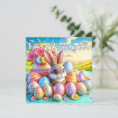 Schattig Happy Easter Bunny Rabbit Feestdagenkaart (Staand voorkant)