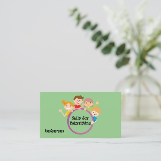 Schattig Happy Kinder design Babyzittend Visitekaartje (Staand voorkant)